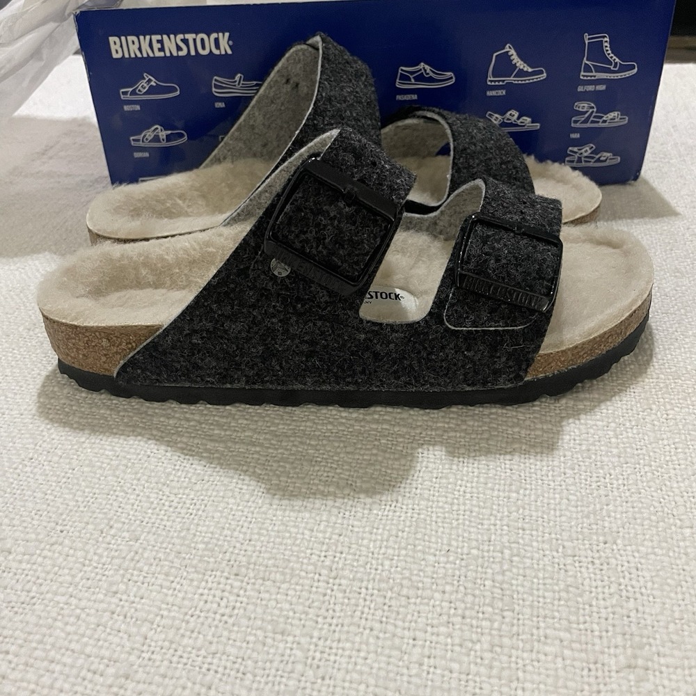 Birkenstock Arizona Rivet Wool Felt Doubleface Gray 37 Sandals Regular Fit NEW